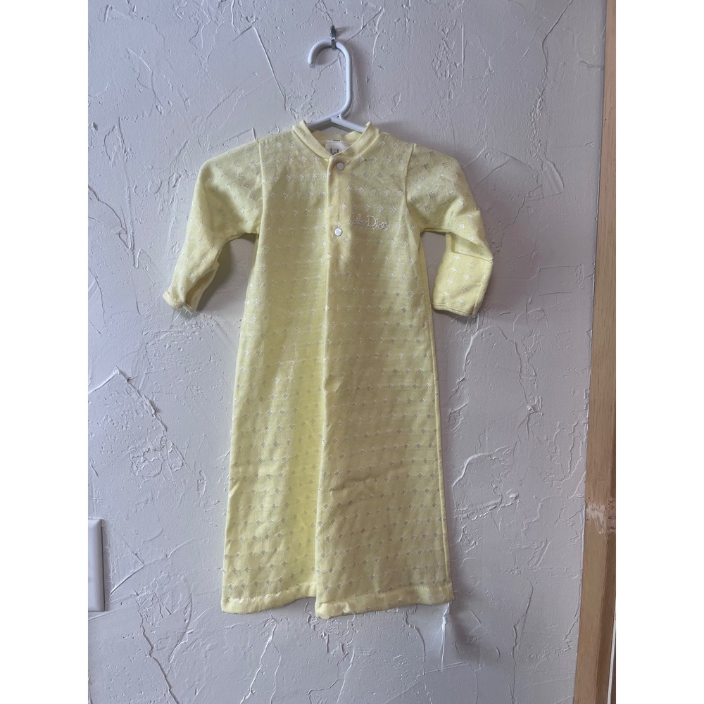 Baby Dior Baby Gown Yellow Diamond Pattern Long‎ Sleeve Snap Front Sleepwear